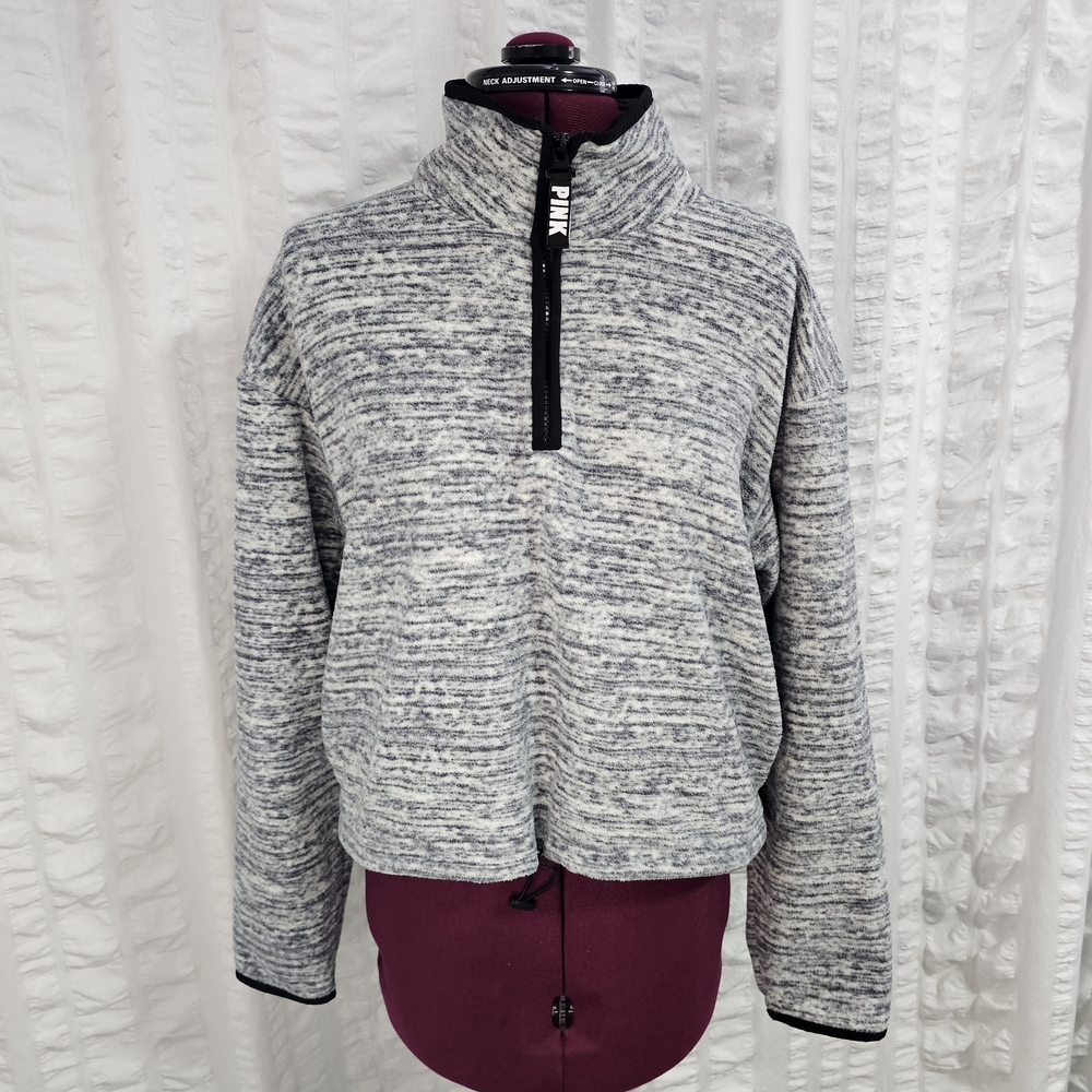 PINK by Victoria Secrets Fleece Jacket Womens Size Large Gray 1/2 Zip Pullover